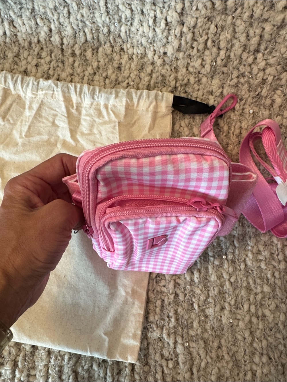 BuffBunny Pink Gingham Water Bottle Bag/Organizer/Sleeve - Picture 5 of 8